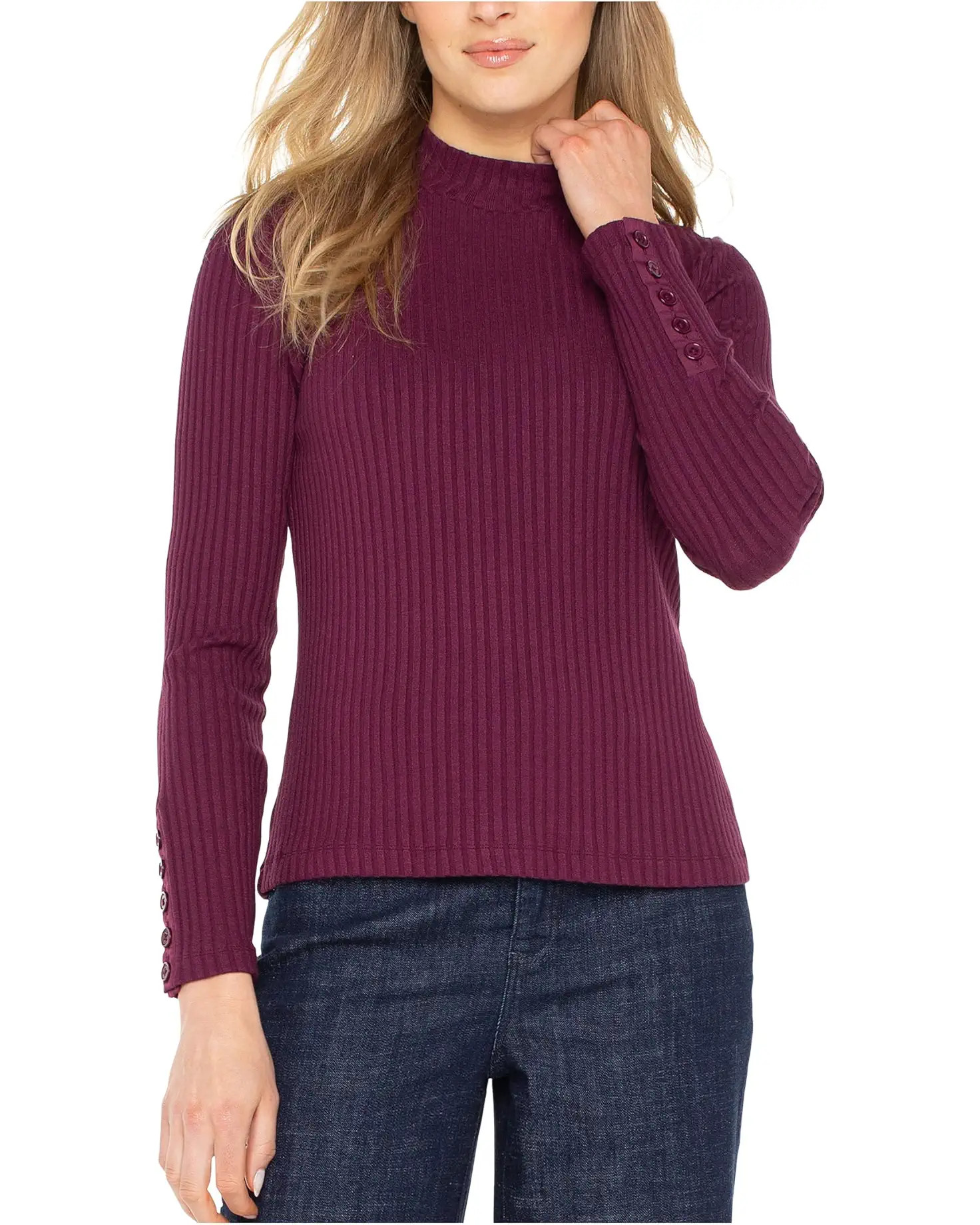 Women's Liverpool Los Angeles Long Sleeve Mock Neck Knit Top With Button Detail | Zappos