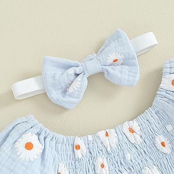WONGCHOlCE Baby Girl Daisy Bubble Romper Ruffled Bodysuit Onesie+Headband Set Floral Jumpsuit Inf... | Amazon (US)