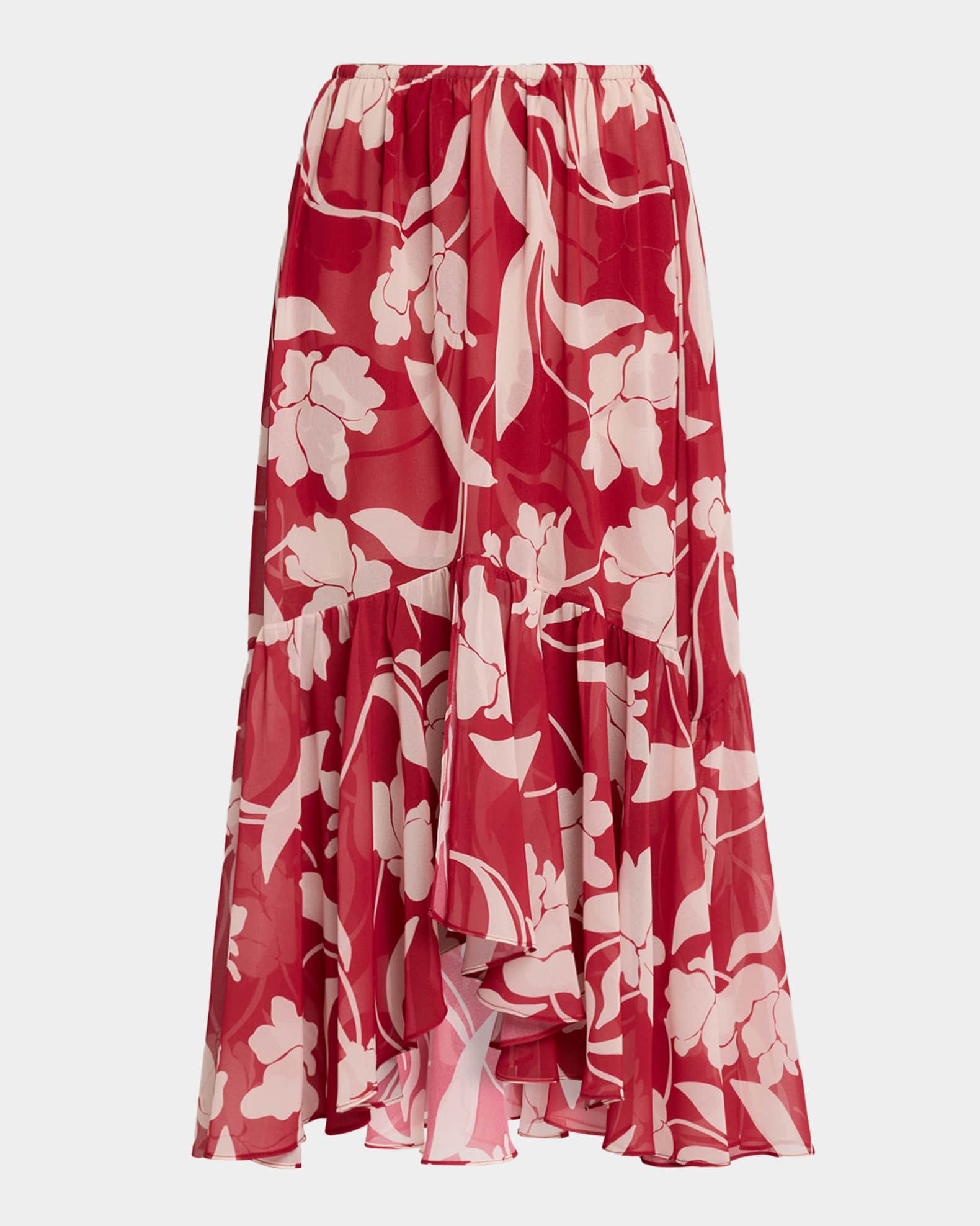 Geena Cherry Flora Chiffon Midi Skirt | Neiman Marcus
