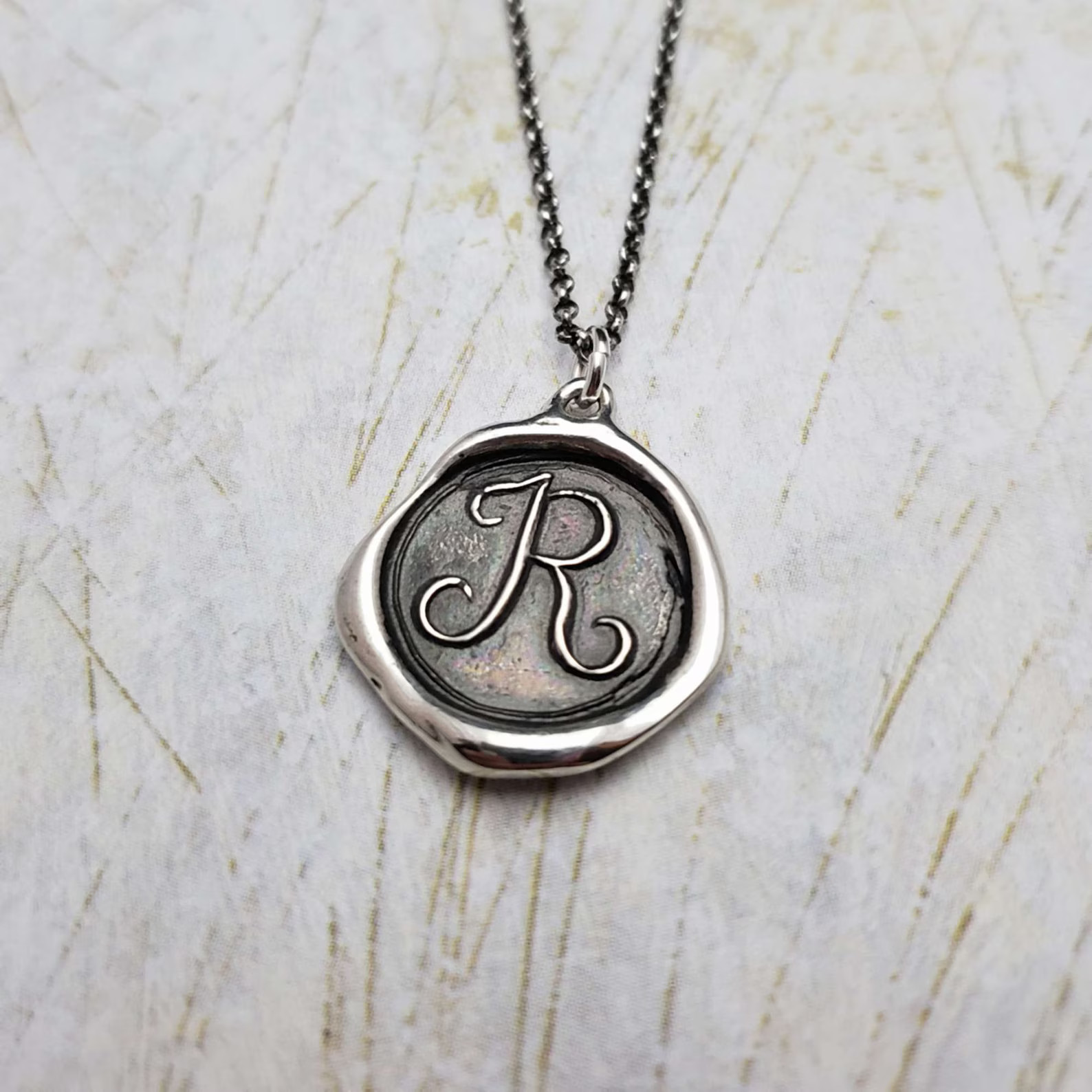 Letter R Pendant - Sterling Silver Monogram Wax Seal Pendant Necklace - Wax seal Jewelry Letter I... | Etsy (US)