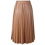 Women Fashion Light Brown Faux Leather Midi Pleated Skirts | Amazon (US)