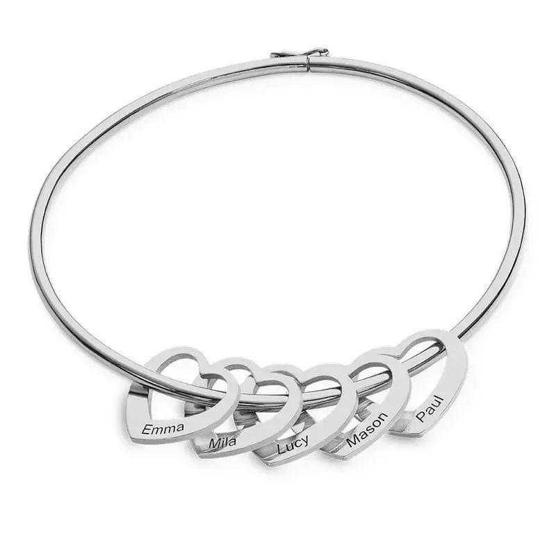 Chelsea Bangle with Heart Pendants in Sterling Silver | MYKA