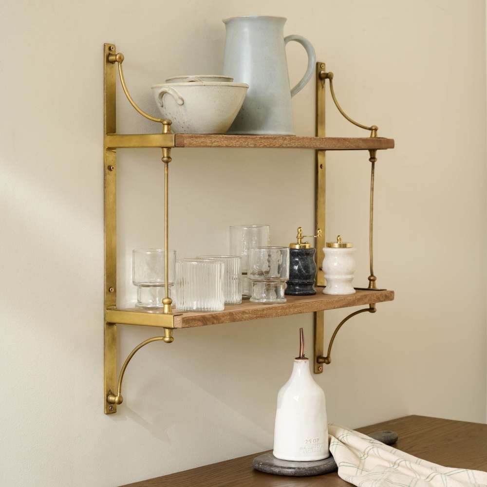 Double Parker Brass and Wood Shelf | Magnolia