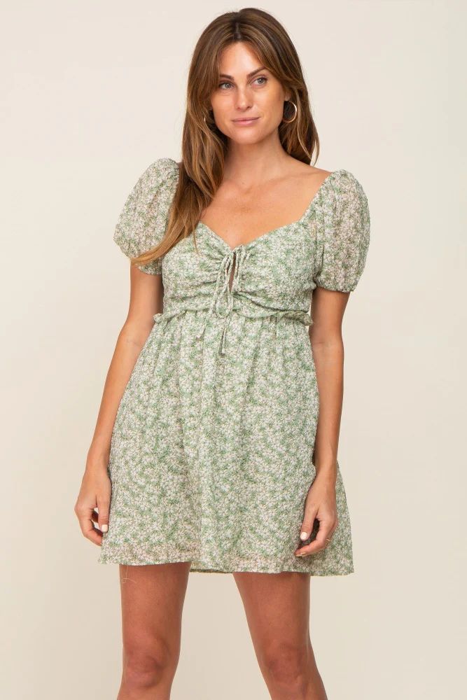 Light Olive Floral Lightweight Front Tie Cutout Dress | PinkBlush Maternity