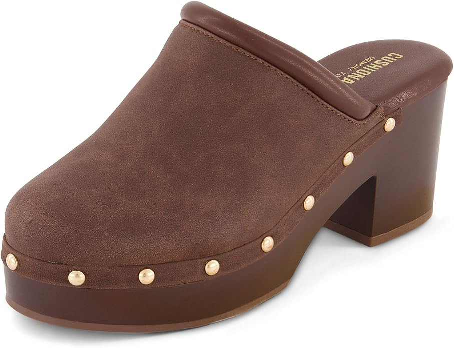 CUSHIONAIRE Guest Platform Clogs for Women, Heeled Faux Wood Mules with Studded Detailing and Mem... | Amazon (US)