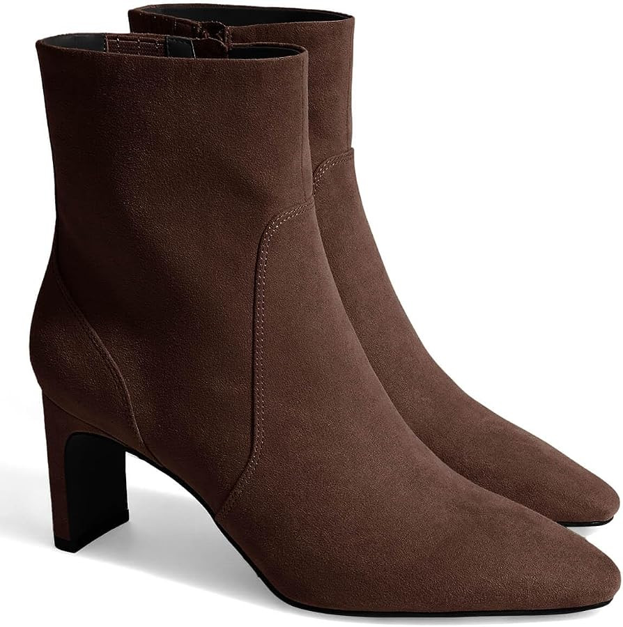 Coutgo Womens Chunky Low Heel Ankle Boots Square Pointed Toe Side Zipper Booties Faux Suede Fall ... | Amazon (US)