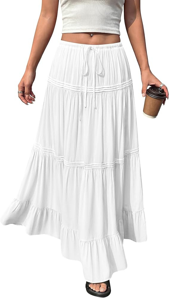 BTFBM Spring Skirts for Women 2026 Summer Boho Beach Vacation Clothes Casual Pleated High Waisted... | Amazon (US)