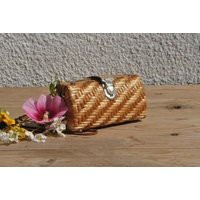 Vintage 80S Small Woven Wicker Bag With Beaded Leather Strap - Mini Shoulder Purse | Etsy (US)