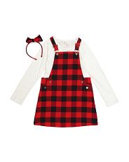 Girls 2pc Buffalo Plaid Jumper Set With Headband | TJ Maxx