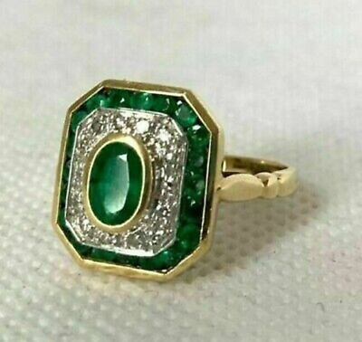 3Ct Vintage Art Deco Style Oval Lab Created Emerald Engagement 14K Gold FN Ring | eBay | eBay US