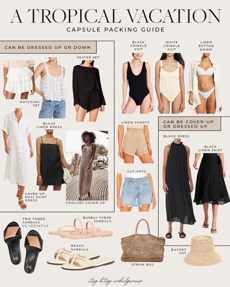 Tropical vacation capsule wardrobe 
Mix and match these items to dress pieces up and down… day or night…
You should be able to get around 20 outfits by swapping out accessories, etc. 

#LTKstyletip #LTKtravel #LTKswim