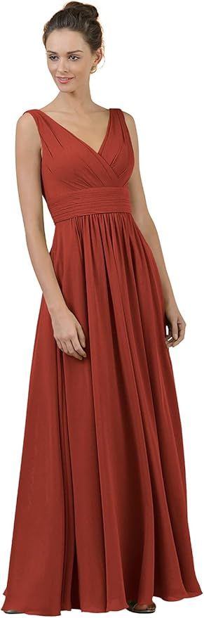 ALICEPUB Double V-Neck Chiffon Bridesmaid Dresses Ruched Long Formal Evening Prom Dress for Women | Amazon (US)