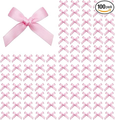 100PCS Mini Pink Bows Decoration with Glue Dots, Tiny Satin Ribbon Ornaments for DIY, Crafts, Fav... | Amazon (US)