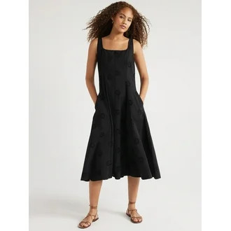 Free Assembly Women's Sleeveless Cotton Eyelet Panel Midi Dress, Sizes XS-XXL | Walmart (US)