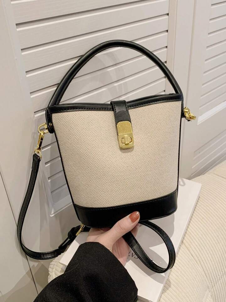 Mini Fashionable Canvas & Pu Leather Bucket Handbag For Women, Spring/Summer, Multiple Styles: Ha... | SHEIN