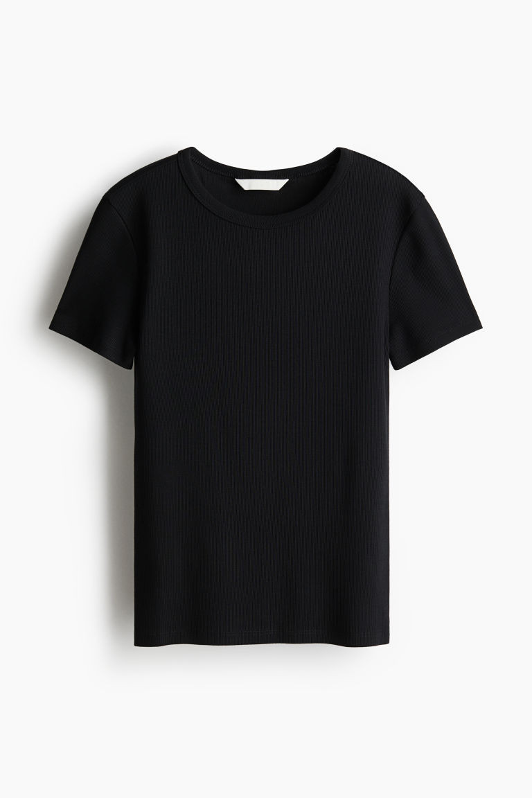 H & M - Ribbed T-Shirt - Black | H&M (US + CA)