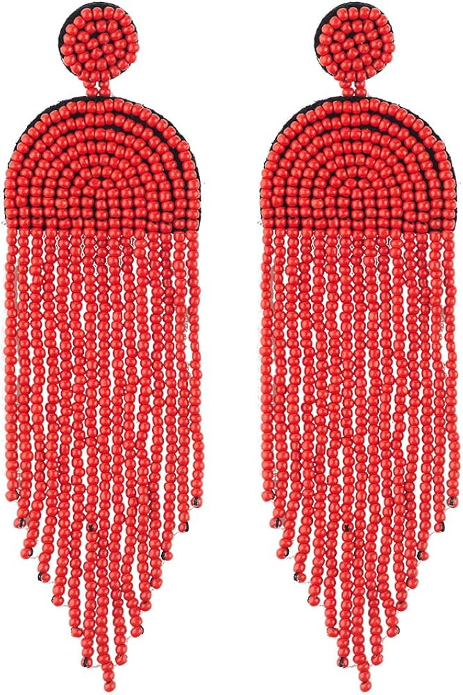 Luluping Long Beaded Tassel Earrings – Big Boho Native Handmade Bead Dangle Earrings for Women,... | Amazon (US)