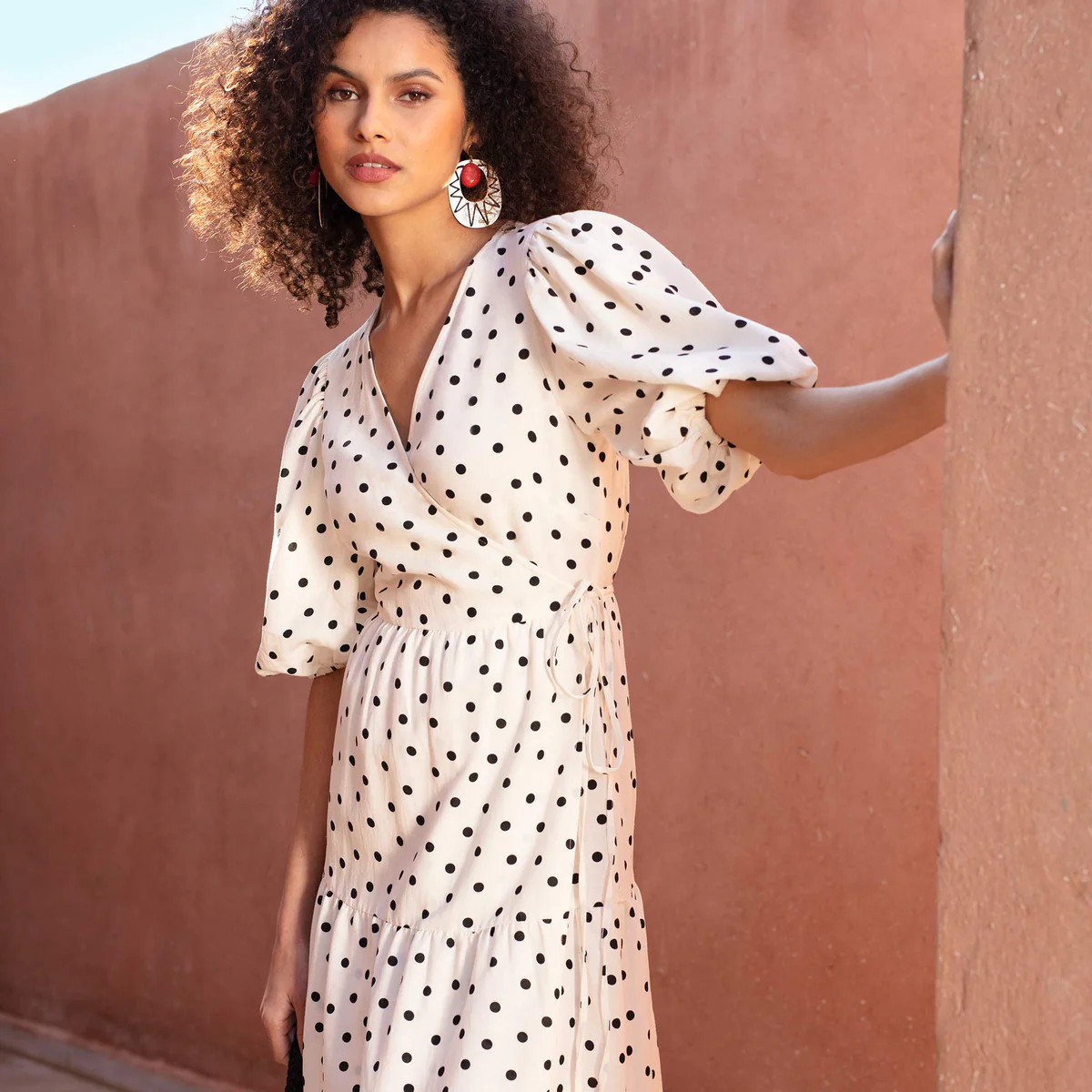 Spot Linen Wrap Midi Dress | Ro&Zo