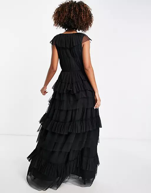 Lace & Beads tiered tulle maxi dress in black  | ASOS | ASOS (Global)