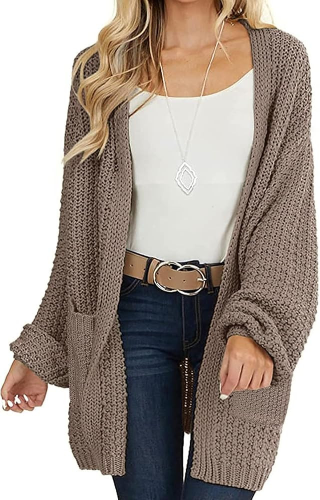 MEROKEETY Women's 2025 Fall Open Front Chunky Knit Sweater Oversized Lantern Sleeve Cardigan Outw... | Amazon (US)
