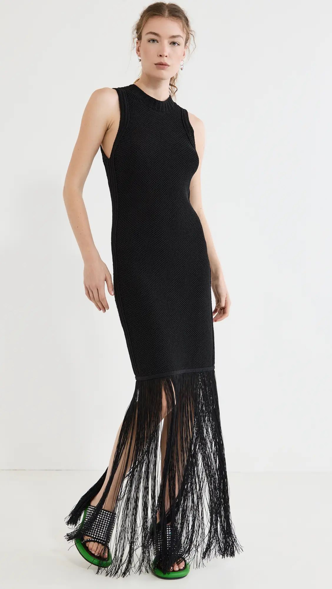 Textured Sleeveless Dress with Fringe | Shopbop