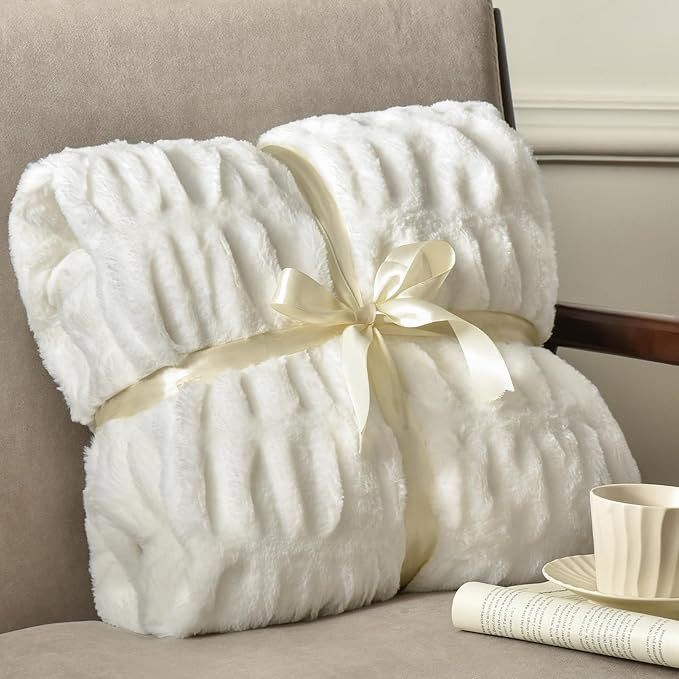 PHF Fluffy Ruched Faux Fur Throw Blanket for Couch,Cozy Plush Soft Luxury Warm for Fall Winter,Re... | Amazon (US)