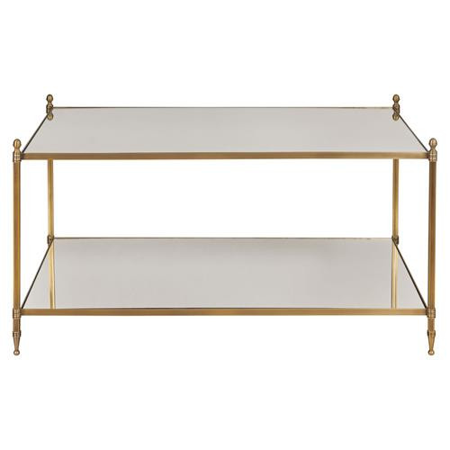 Century Odesa French Country Mirror Top Brass Metal Rectangular 2 Tier Coffee Table | Kathy Kuo Home