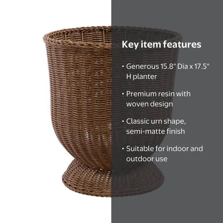 My Texas House 16 inch Brown Woven Resin Urn Planter | Walmart (US)