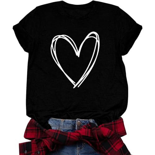 Womens Valentines Shirts: Valentine Love Heart Printed Tee Teen Cute Girl Gift Top | Amazon (US)