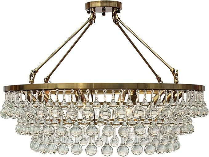 Celeste Flush Mount Glass Drop Crystal Chandelier, Brass | Amazon (US)