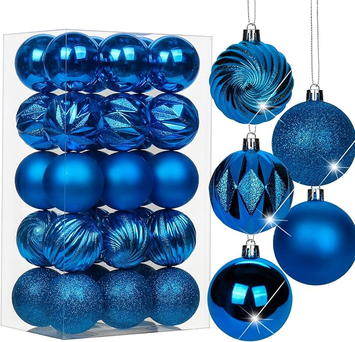 2.36" Christmas Ball Ornaments Blue 30 Pcs Small Shatterproof Christmas Tree Decorations Xmas Tre... | Amazon (US)