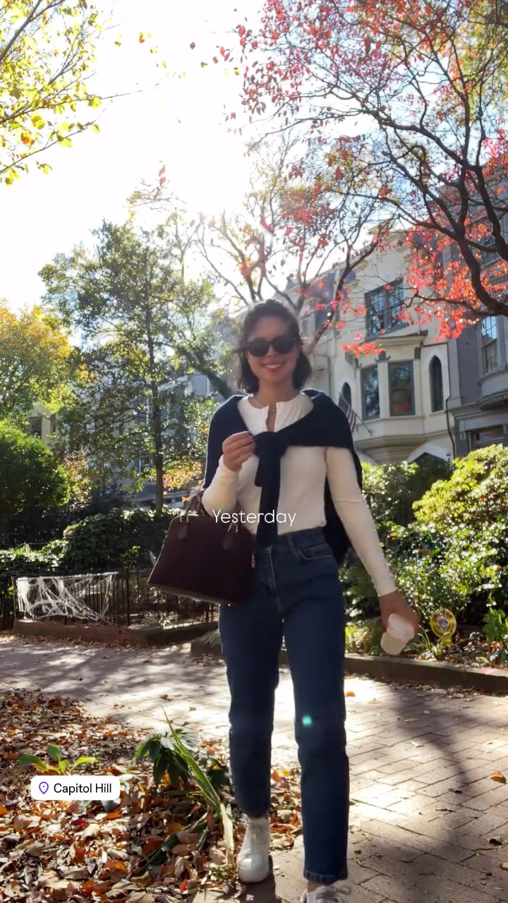 Fall outfit, jeans, petite, white long sleeve, navy sweater 

#LTKFindsUnder100 #LTKVideo #LTKStyleTip