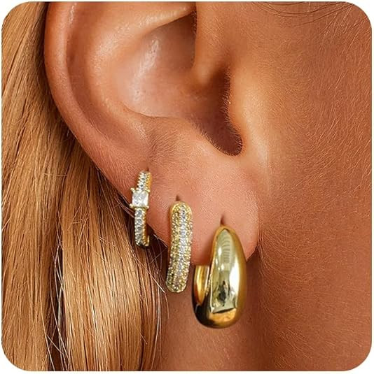 Gold Hoop Earrings Set for Women, 14K Gold Plated Small Gold Earrings Sets for Multiple Piercing,... | Amazon (US)