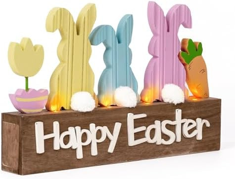 Valery Madelyn Easter Decorations, Wooden Easter Decor for Table with LED Lights, Lighted Bunny D... | Amazon (US)