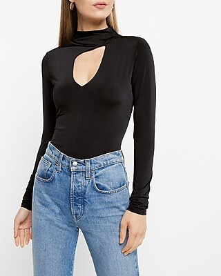 Body Contour Silky Mock Neck Cutout Thong Bodysuit | Express