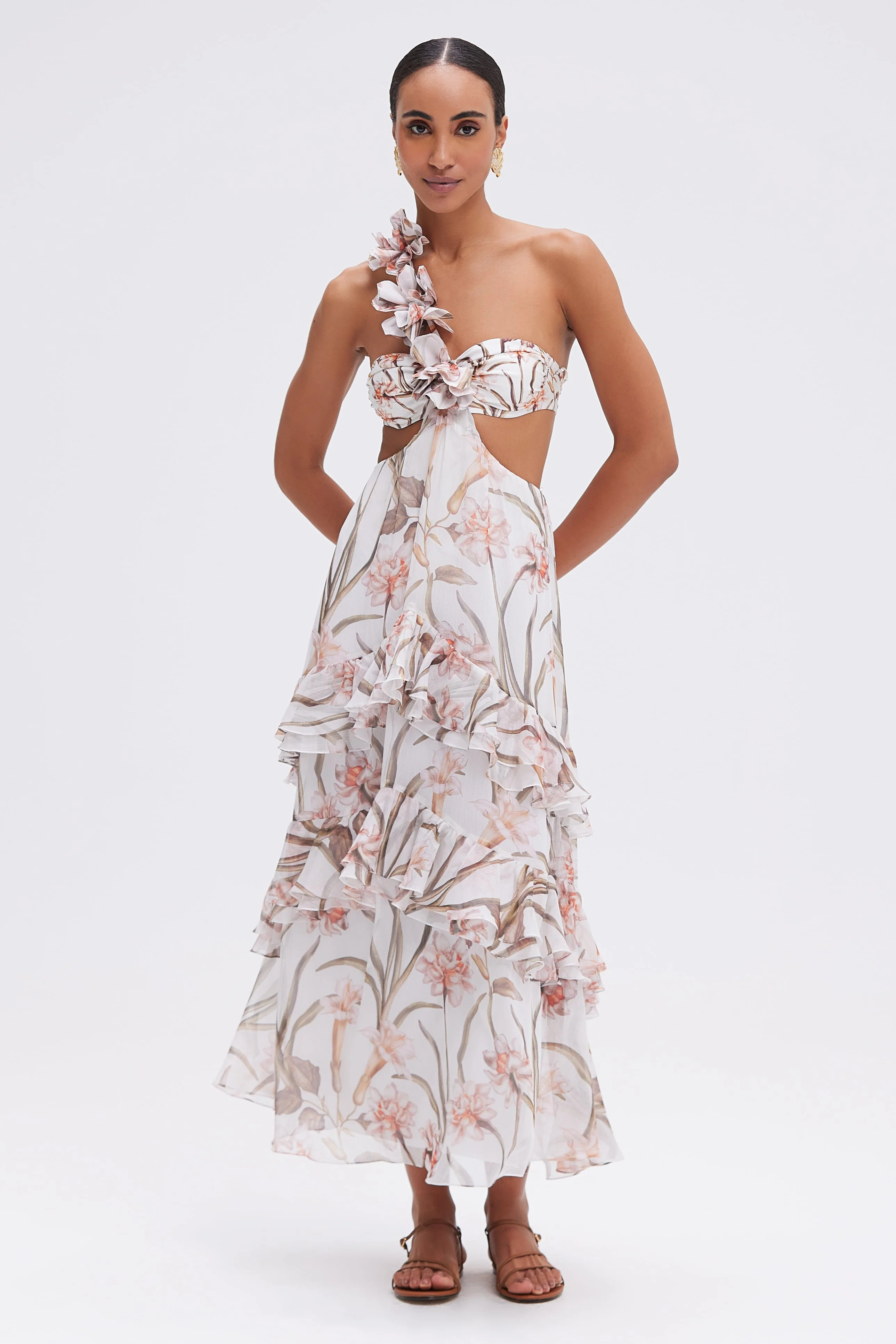 BOTANIC RETRO FLOWER APPLIQUE BEACH DRESS | PatBO
