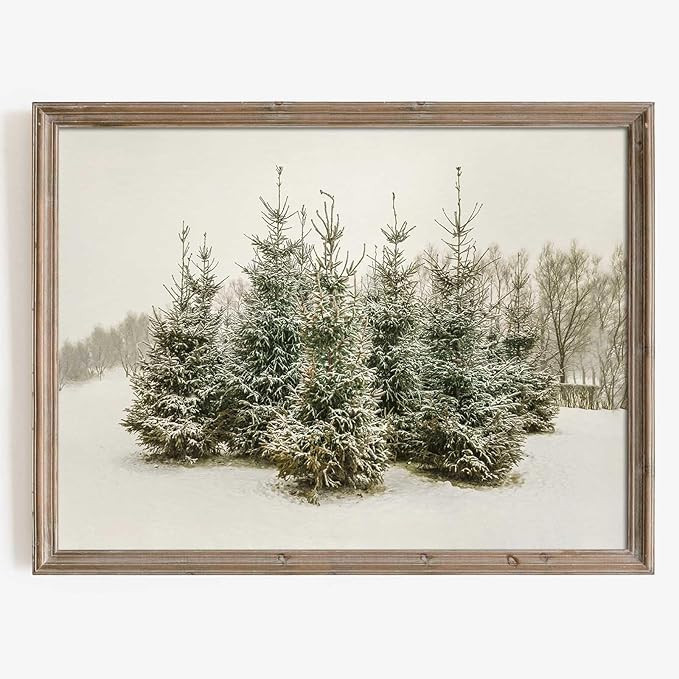 Christmas Wall Art Vintage Pine Tree Print Winter Canvas Wall Art Winter Farmhouse Pictures Snowf... | Amazon (US)