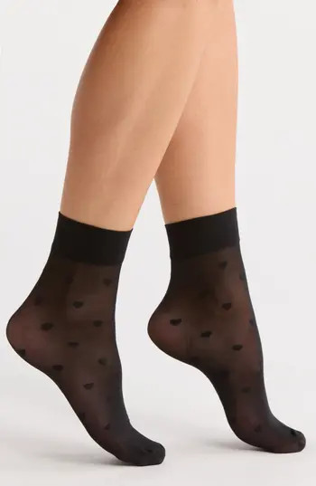 Nordstrom Heart Sheer Ankle Socks in Black at Nordstrom Rack, Size 9-11 | Nordstrom Rack