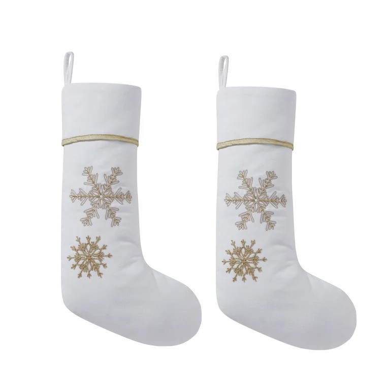 My Texas House Stefan Ivory/Gold Embroidered Snowflake Christmas Stockings, 20" x 10" (2 Count) | Walmart (US)