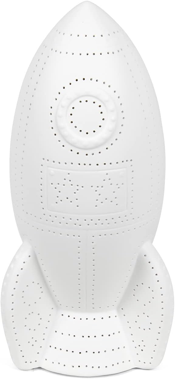 Simple Designs LT2095-WHT White Space Astronaut Kids Room Porcelain Fun Shaped Table Lamp, Rocket... | Amazon (US)