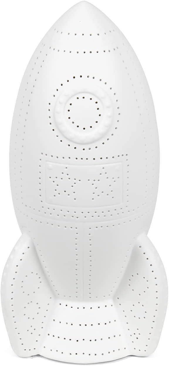 Simple Designs LT2095-WHT White Space Astronaut Kids Room Porcelain Fun Shaped Table Lamp, Rocket... | Amazon (US)