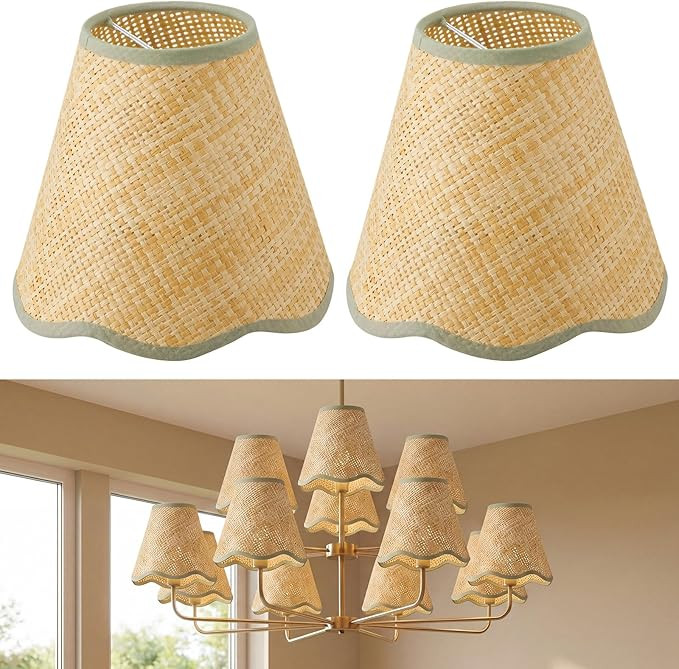 Scalloped Handwoven Paper Rope, Fits Chandelier Pendant Lights, Boho Farmhouse Decor, Natural Tex... | Amazon (US)