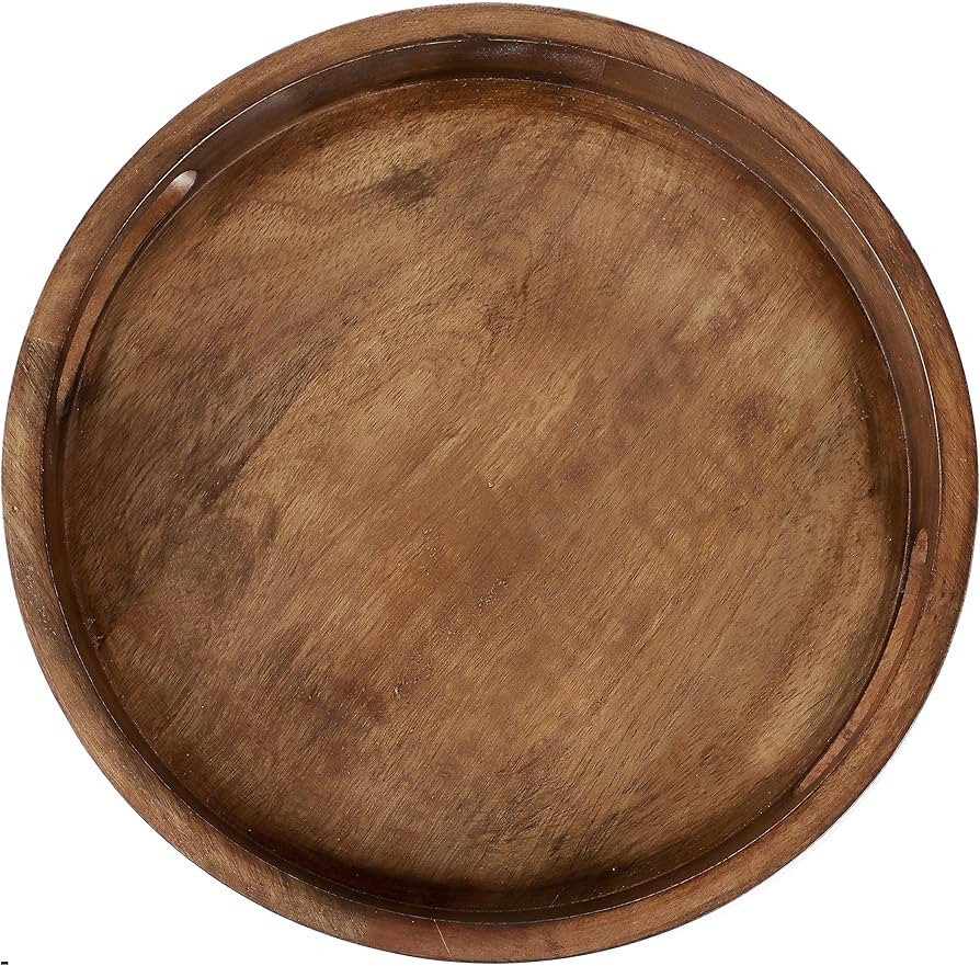 CLEENTABLE Rustic Walnut Mango Wood 12" Round Serving Tray – Handcrafted Farmhouse & Vintage Ce... | Amazon (US)