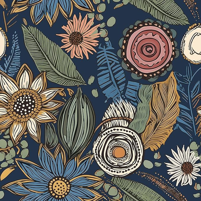 Blue Boho Wallpaper Peel and Stick,Vintage Floral Contact Paper 17.5" x 393.7", Retro Flower Pais... | Amazon (US)