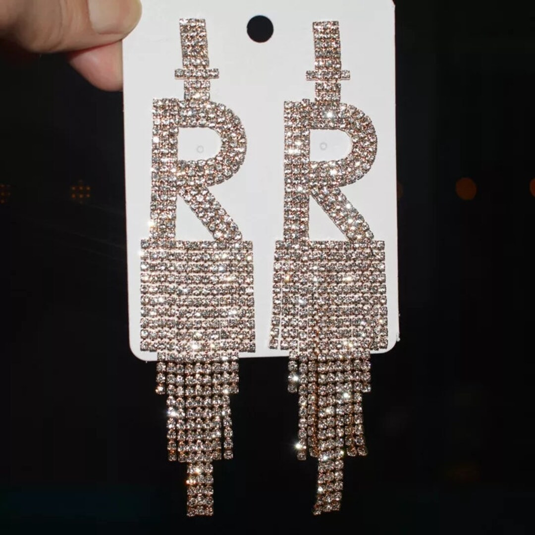 Initial Letter Alphabet Earrings Rhinestone Dangling Silver - Etsy | Etsy (US)