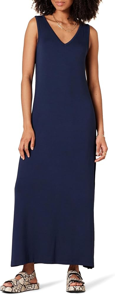 Amazon Essentials Women's Side-Slit Jersey V-Neck Maxi Length Dress | Amazon (US)