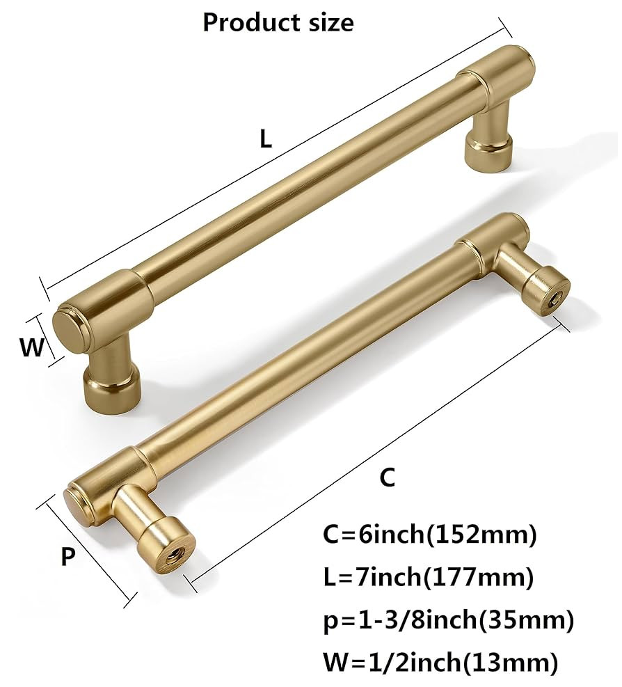 khtumeware 10 Pack Brushed Brass Cabinet Pulls 6 Inch(152MM) Hole Centers Kitchen Brushed Gold Ca... | Amazon (US)