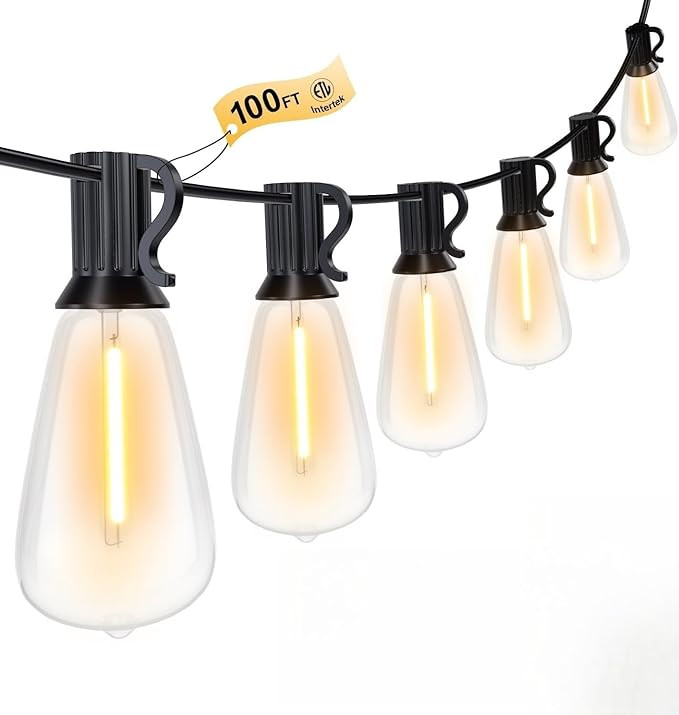 100FT Outdoor String Lights, Waterproof Patio Lights with Shatterproof ST38 Vintage Edison Bulbs,... | Amazon (US)