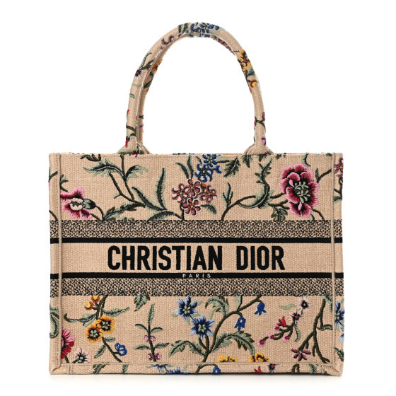 Raffia Embroidered Petites Fleurs Medium Book Tote Natural | FASHIONPHILE (US)