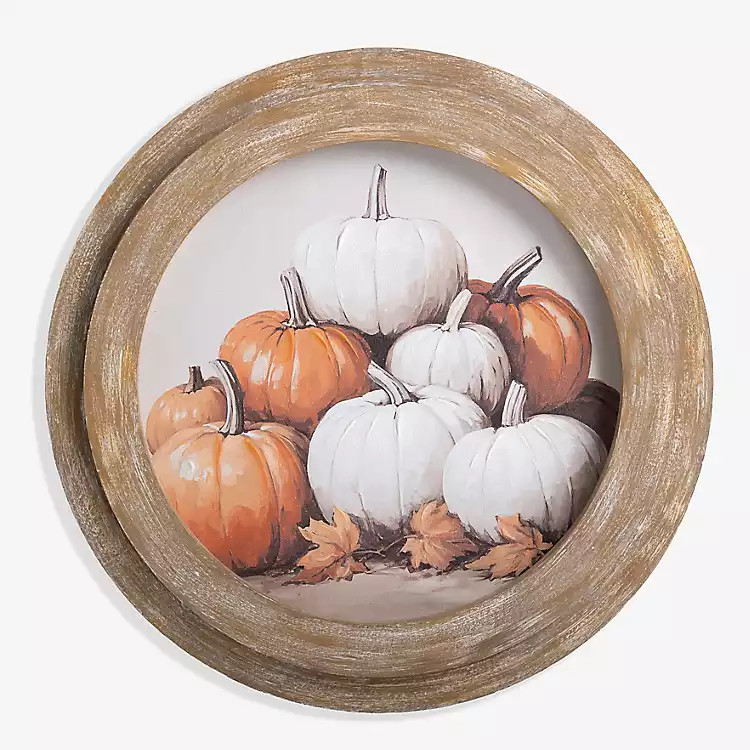 Pumpkin Stack Round Framed Art Print | Kirklands